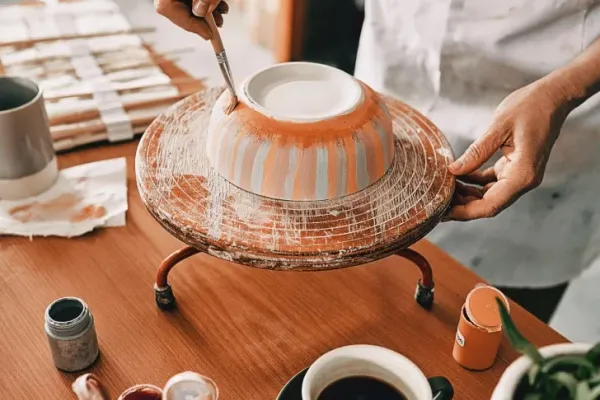 Cozy interior with clay objects and warm lighting