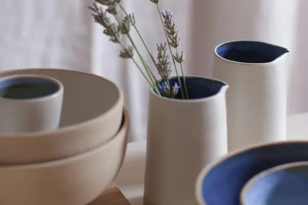 Wabi-sabi styled interior with clay and natural textures